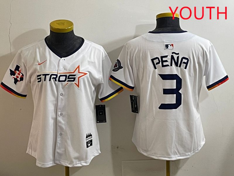 Youth Houston Astros 3 Pena White three generations Joint Name Nike 2025 MLB Jersey style 8